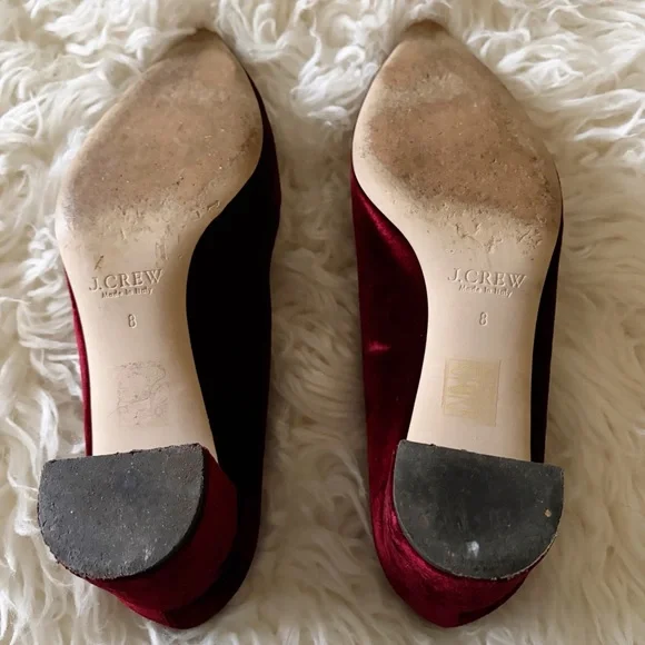 J. Crew | Avery Block Heel Pumps Velvet Pointed Toe Burgundy Red Holiday Size 8 - Picture 8 of 9
